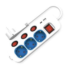 Roline 3x220V produžni kabel s prekidačima 2xUSB TipA-C 1,5 m 19.07.2344-20