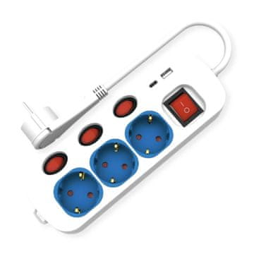 Roline 3x220V produžni kabel s prekidačima 2xUSB TipA-C 1,5 m 19.07.2344-20