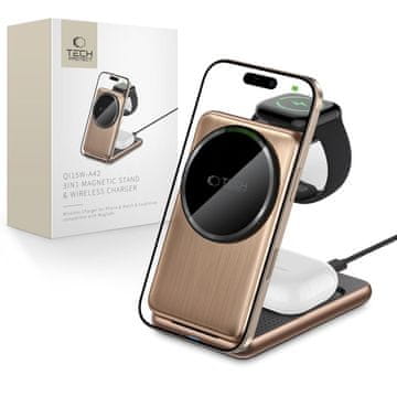 Tech-protect A42 3in1 MagSafe bežični punjač za telefon / Apple Watch / AirPods 15W, zlato