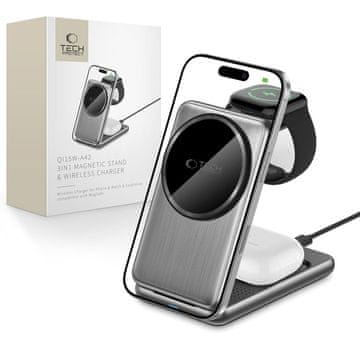 Tech-protect A42 3in1 MagSafe bežični punjač za telefon / Apple Watch / AirPods 15W, siva