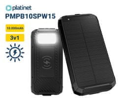 Platinet Solar Powerbank bežični punjač, 10.000 mAh, 1xUSB-C, LED svjetlo (PMPB10SPW15)