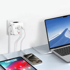 Tech-protect PCL3X4 utičnica 2x USB / 2x USB-C / 3x električna utičnica, bijela