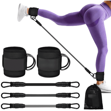 Netscroll Elastične trake za otpor s manšetama za gležnje za vježbe nogu i gluteusa, 3 razine otpora, s torbicom, LegBands.