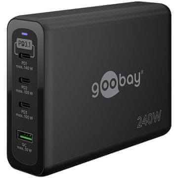Goobay USB-C PD GaN punjač s više priključaka, 240 W, 4 priključka, GaN, USB-C/USB-A, crna