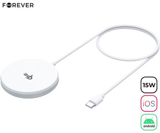 Forever MAWC-300 bežični punjač, 15W, MagSafe, USB-C, kabel 100cm, bijeli