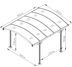 Rojaplast Aluminijski nadstrešnica ALLEN A - 366x302x230 cm