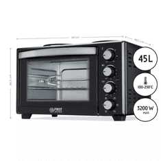 First Austria Prva 45L električna konvekcijska pećnica, 2xkuhal ploča, 3200W