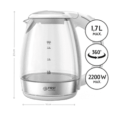 First Austria Bojler FIRST 1.7L, 2200W, staklo, bijela ručka