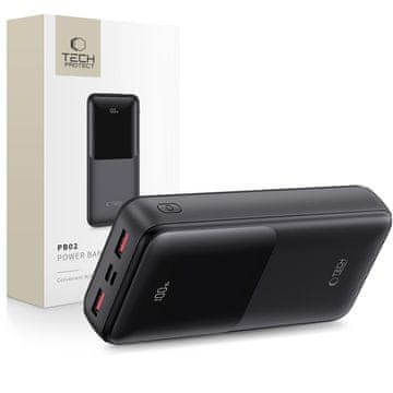 Tech-protect PB02 Power Bank 20000mAh 2x USB / USB-C / Micro USB 22.5W, crno