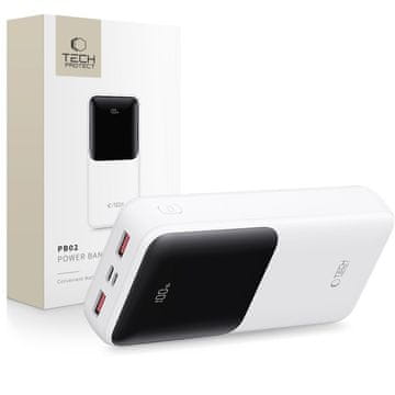 Tech-protect PB02 Power Bank 20000mAh 2x USB / USB-C / Micro USB 22.5W, bijela