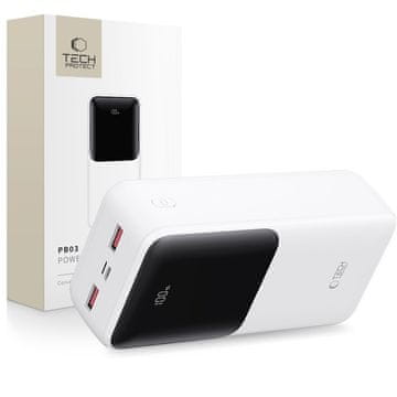 Tech-protect PB03 Power Bank 30000mAh 2x USB / USB-C / Micro USB 22.5W, bijela