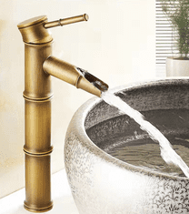 Tavalax Retro bambus miješalica za umivaonik s efektom vodopada – brončana završna obrada