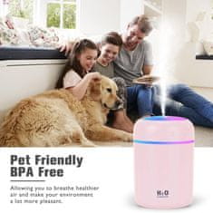 HOME & MARKER® Ovlaživač zraka 300 ml, LED ambijentalna svjetla, tihi rad i USB napajanje | FRESHMIST, roza