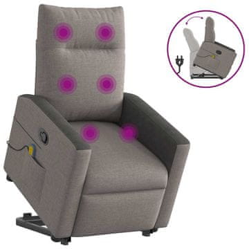 Vidaxl Podizna masažna fotelja s naslonjačem, taupe, tkanina