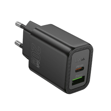 Hoco Punjač adapter N61 GaN PD 20W USB-A, Type C za Samsung, iPhone - crn