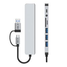 Tech-protect HB06 HUB adapter USB-C + USB - 4x USB / USB-C / SD / TF / AV 3.5, siva