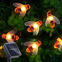 Netscroll Solarna LED svjetlosna dekoracija u obliku pčela, 30 toplo bijelih lampica, vodootporne vrtne lampice 6,5 m, IP65, za terasu, balkon i blagdane, BeeLights