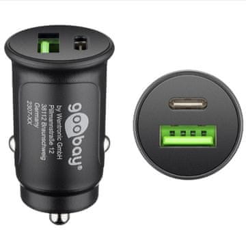 Goobay dvostruki USB auto-punjač za brzo punjenje USB-C, crni
