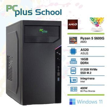 PCplus School Ryzen 5 5600G 16GB 512GB NVMe SSD Windows 11 PRO EDU stolno računalo