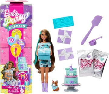Mattel Barbie Party Unboxed lutka, tamna kosa
