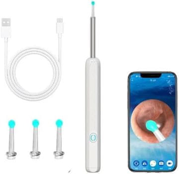Netscroll Bežični čistač ušiju s kamerom, HD endoskop s LED svjetlom, WiFi za iOS/Android, USB-C punjenje, višenamjenski mikroskop, EarStick