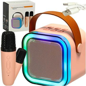 Luniks Bluetooth karaoke set sa zvučnikom i 2 mikrofona – 6W, roza