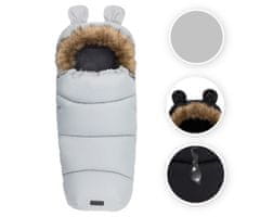 MoMi SLEEPING BAG vreća za spavanje, izo, vodootporna, zaštitna, univerzalnog oblika, krzno na skidanje, patentni zatvarač, otvori za pojas, 95x45cm, siva