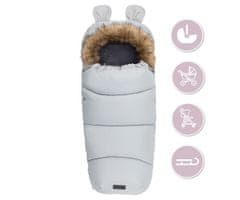MoMi SLEEPING BAG vreća za spavanje, izo, vodootporna, zaštitna, univerzalnog oblika, krzno na skidanje, patentni zatvarač, otvori za pojas, 95x45cm, siva