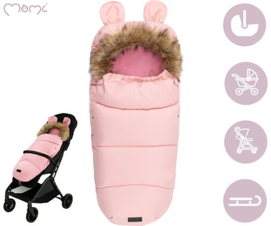 MoMi SLEEPING BAG vreća za spavanje, izo, vodootporna, zaštitna, univerzalnog oblika, krzno na skidanje, patentni zatvarač, otvori za pojas, 95x45cm