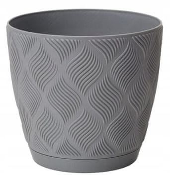 Form-Plastic Antracit saksija za cvijeće 13,7x14,8 cm EKO plastika s tanjurićem Flow Petit