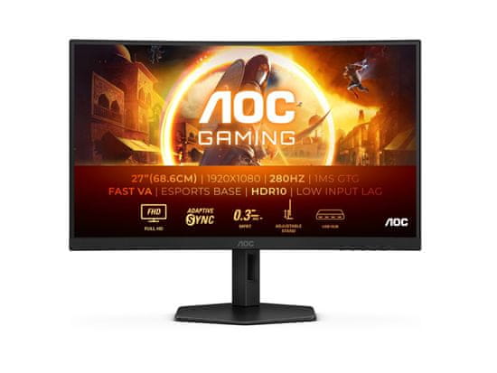 AOC C27G4ZXU gaming monitor, 60,5 cm, Fast VA, Full HD, zakrivljeni, crni