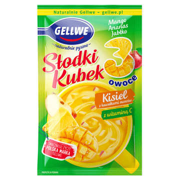 Gellwe slatka šalica 3 voća, kiseli žele s komadićima manga, ananasa i jabuke, 30 g