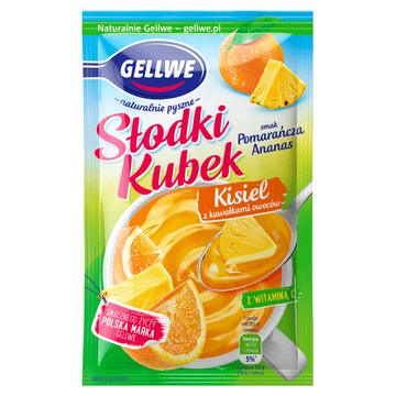 Gellwell slatki kisel s komadićima voća, okus naranča i ananas, 28 g