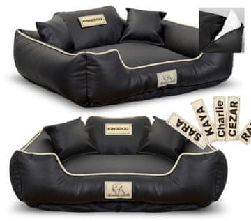 AIO FACTORY Passion posteljina, ograda, KINGDOG, EKO USNJE, 115x95 cm, personalizirana, snemljiva, protizdrsna, crna