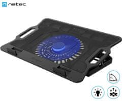 Natec Dipper 2 stalak za hlađenje laptopa, do 17.3, 6 nagiba, ventilator 180 mm, LED, 2xUSB-A