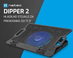 Natec Dipper 2 stalak za hlađenje laptopa, do 17.3, 6 nagiba, ventilator 180 mm, LED, 2xUSB-A