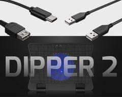 Natec Dipper 2 stalak za hlađenje laptopa, do 17.3, 6 nagiba, ventilator 180 mm, LED, 2xUSB-A