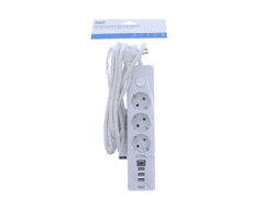 Well Razdjelnik 220V 1/3 3m + prekidač; 3xUSB-A + 1xUSB-C, bijela boja, IP20, 16A