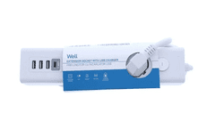 Well Razdjelnik 220V 1/3 3m + prekidač; 3xUSB-A + 1xUSB-C, bijela boja, IP20, 16A