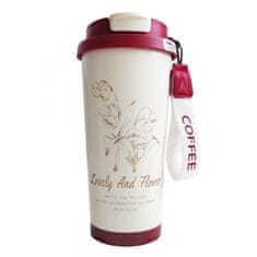 LIVEFY termo šalica Lovely Flower 550ml, bež/crvena