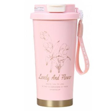 LIVEFY termo šalica Lovely Flower 550ml, ružičasta