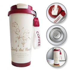 LIVEFY termo šalica Lovely Flower 550ml, bež/crvena