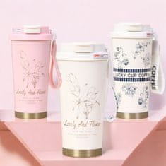 LIVEFY termo šalica Lovely Flower 550ml, ružičasta