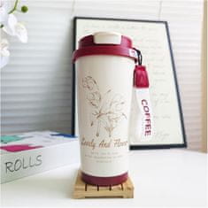 LIVEFY termo šalica Lovely Flower 550ml, bež/crvena