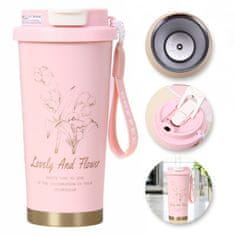 LIVEFY termo šalica Lovely Flower 550ml, ružičasta