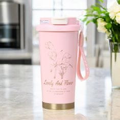LIVEFY termo šalica Lovely Flower 550ml, ružičasta