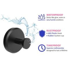 Netscroll Samoljepljive vakuumske kuke bez bušenja, za pločice, staklo i metal, 2 kom, drže do 7 kg, otporne na vlagu, crne, kuke za kupaonicu, Hook