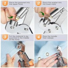 Netscroll Klešta za probijanje rupa, set s ušicama, za kožu, platno i PVC, 100 metalnih obruča, ergonomska drška, GripTool