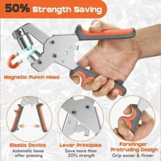 Netscroll Klešta za probijanje rupa, set s ušicama, za kožu, platno i PVC, 100 metalnih obruča, ergonomska drška, GripTool