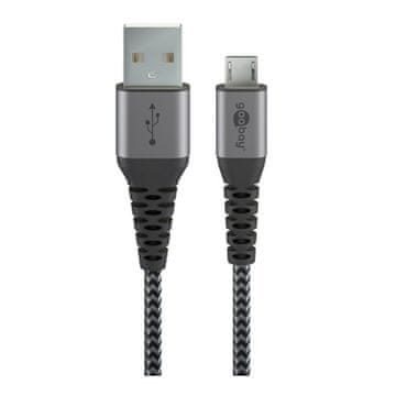 Goobay micro USB na USB-A 2.0 0,5m priključni kabel s metalnim konektorima svemirsko siva/srebrna